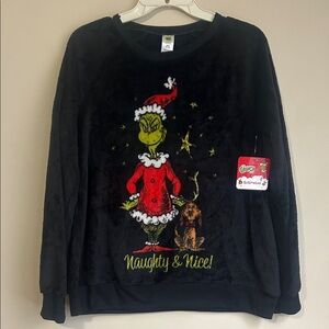 Dr. Seuss The Grinch 100% polyester plush long sleeve sleepwear top size m 8/10
